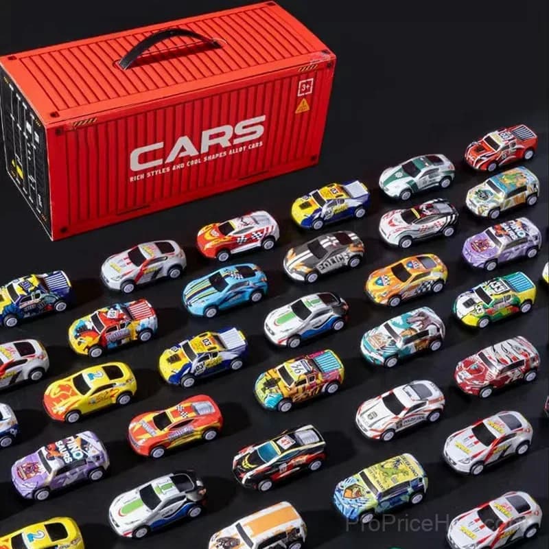 48-Piece Mini Pull-Back Toy Car Set with Garage, Red - Alt