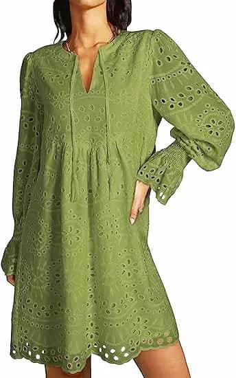 Women's Casual Eyelet Lace Dress, Black, Size S - View 6