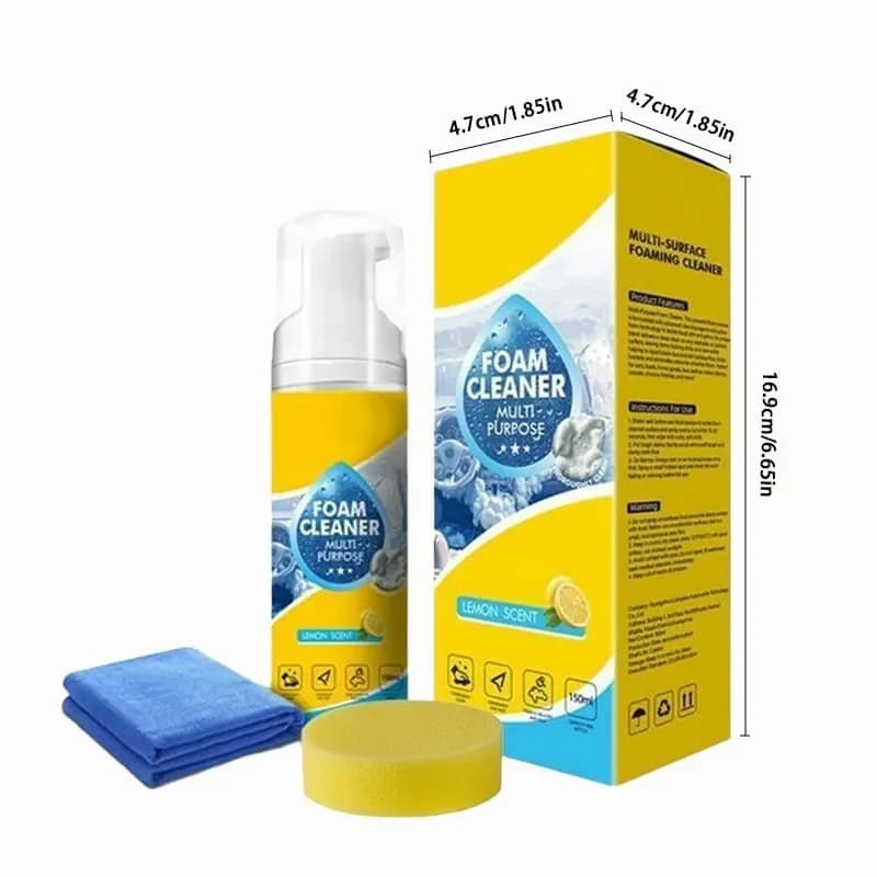 Multi-Function Foam Car Cleaner Kit, 150ml with Sponge and Cloth - Main