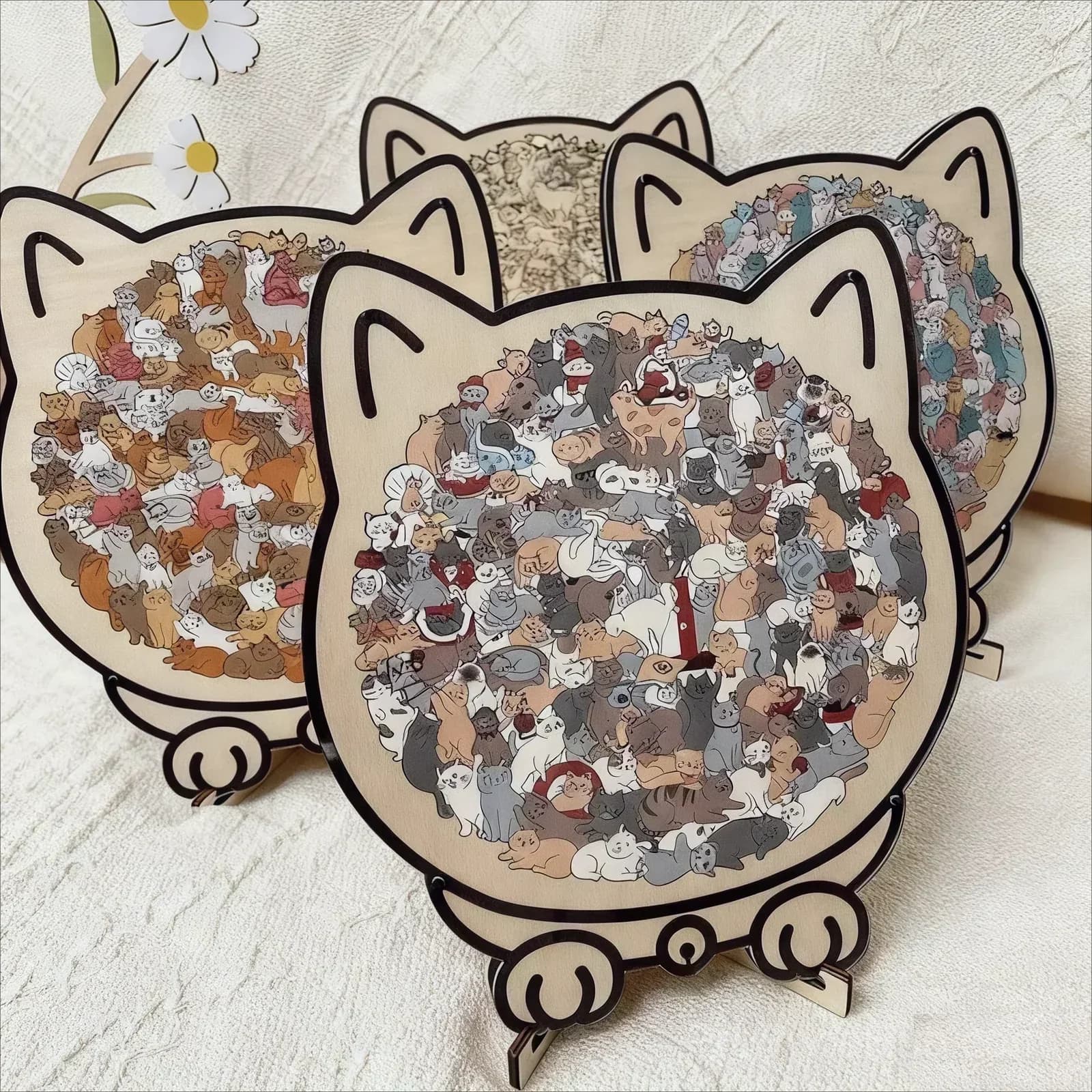 135-Piece Cat-Shaped Wooden Puzzle, Morandi Colors - View 11