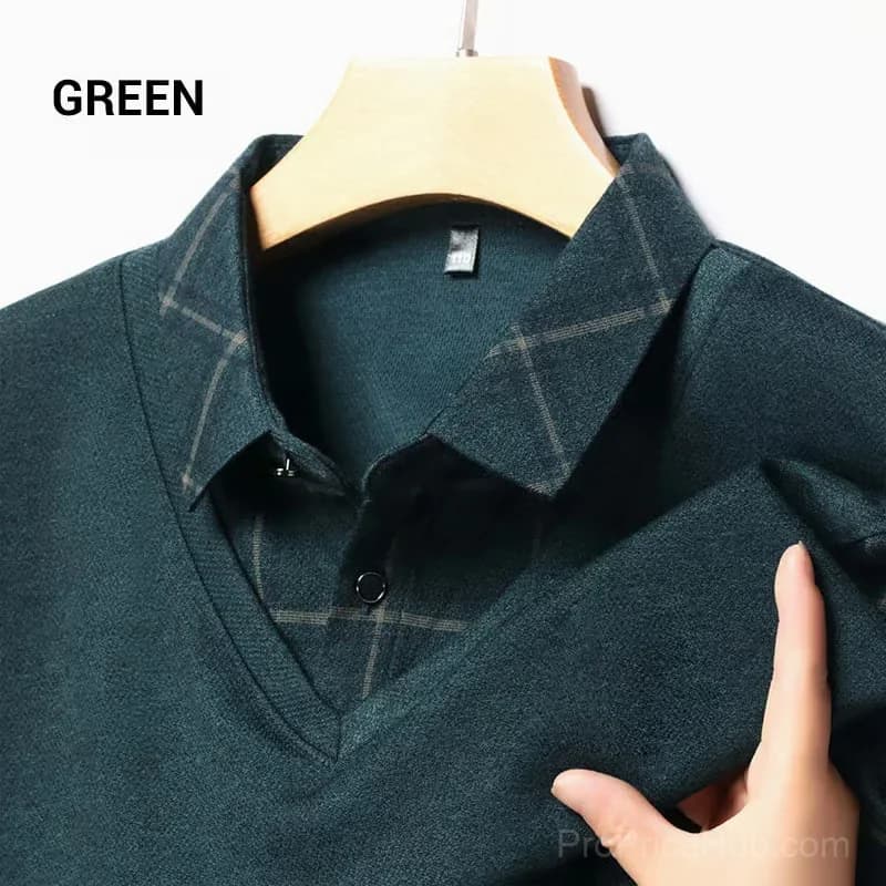 Men's Faux Two-Piece Lapel Long-Sleeve Top, Grey M - View 15