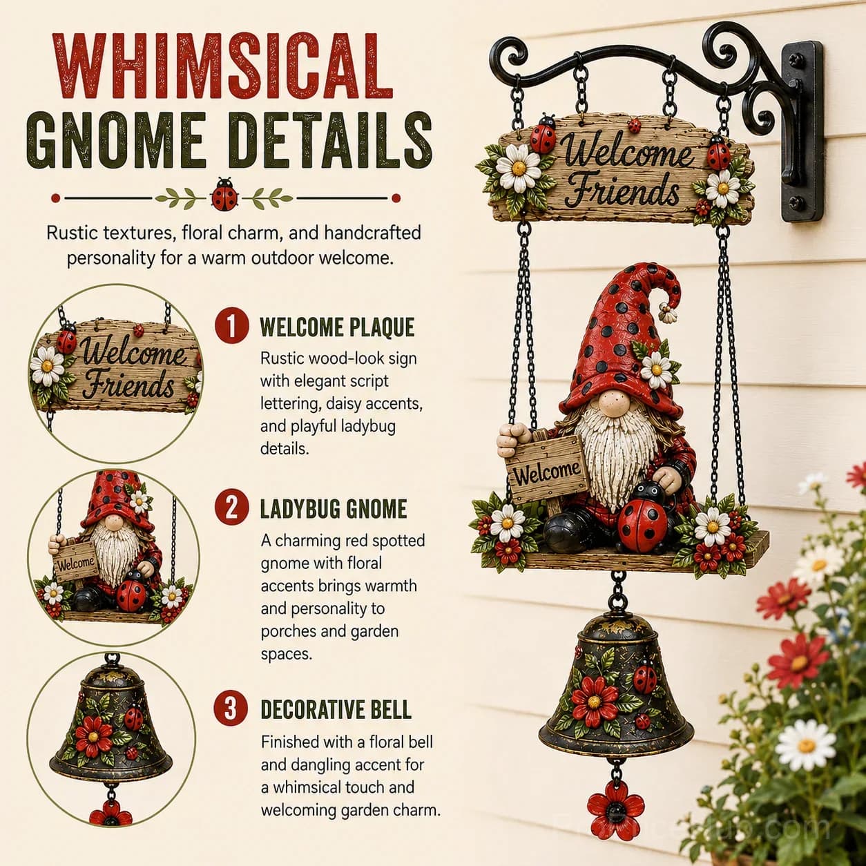 Rustic Garden Gnome Bell Outdoor Decor - View 6