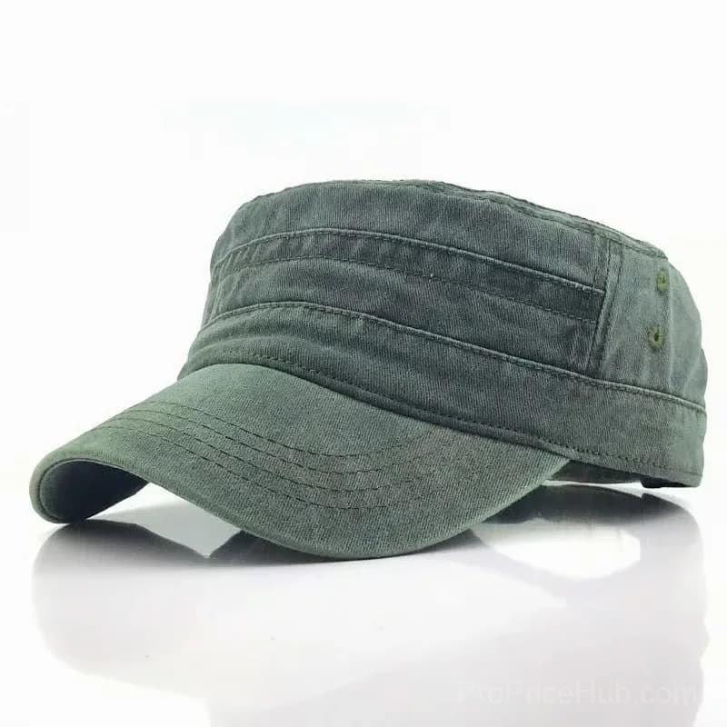 Khaki Distressed Flat-Top Duckbill Cap, Breathable Hat - View 13