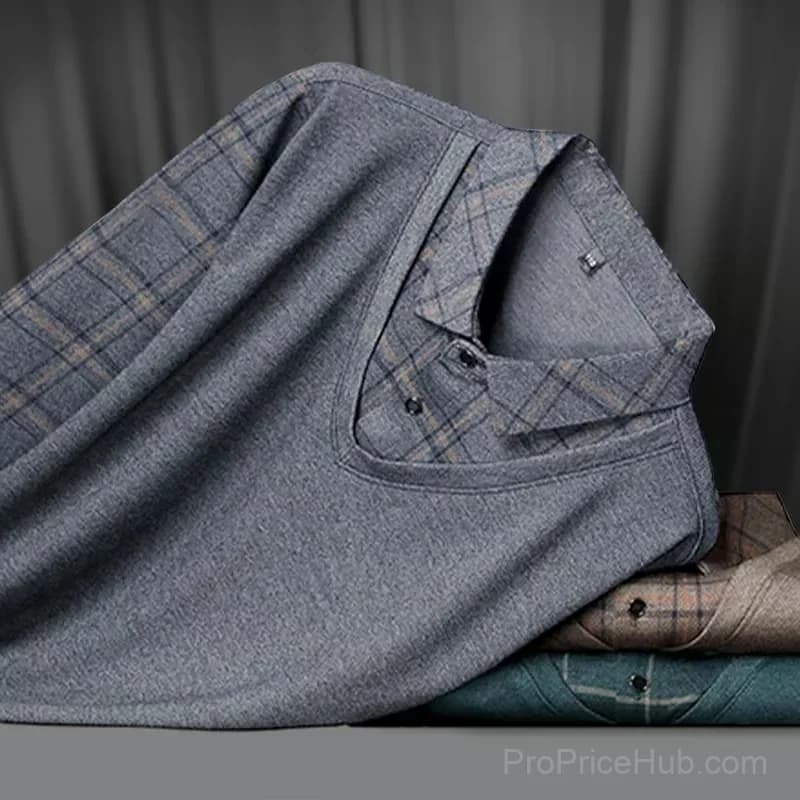 Men's Faux Two-Piece Lapel Long-Sleeve Top, Grey M - View 6