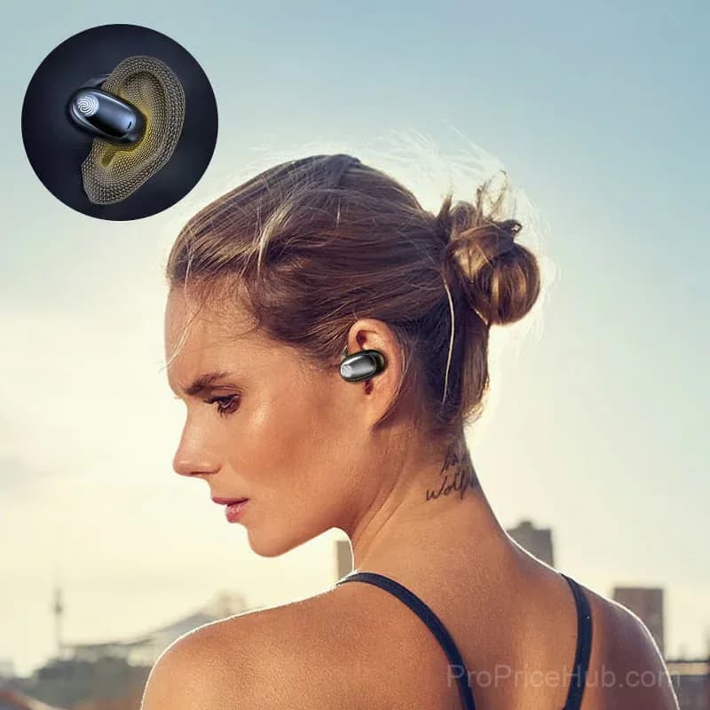 Sporty Hanging-Ear Bluetooth Earphones, Black - View 4