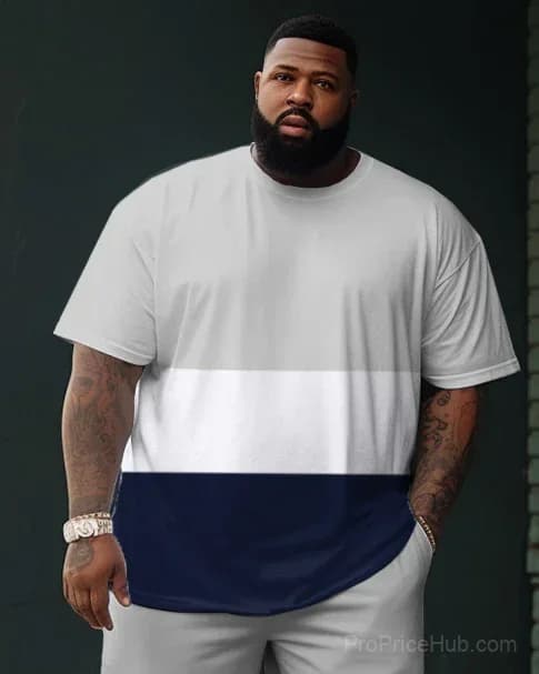 Big Men's Street Color Block Tee and Shorts Set - Alt