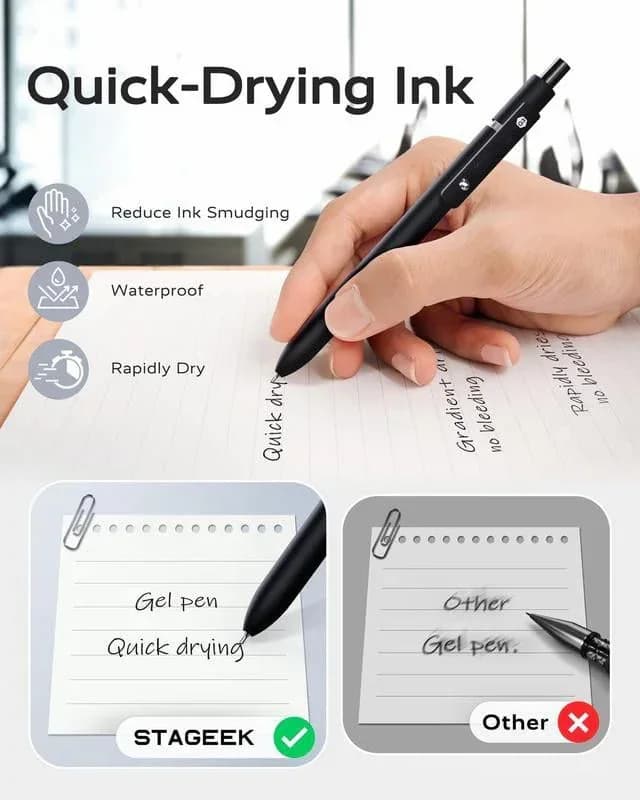 6-Pack Black Retractable Gel Pens, 0.5mm Fine Point Quick Dry - View 3