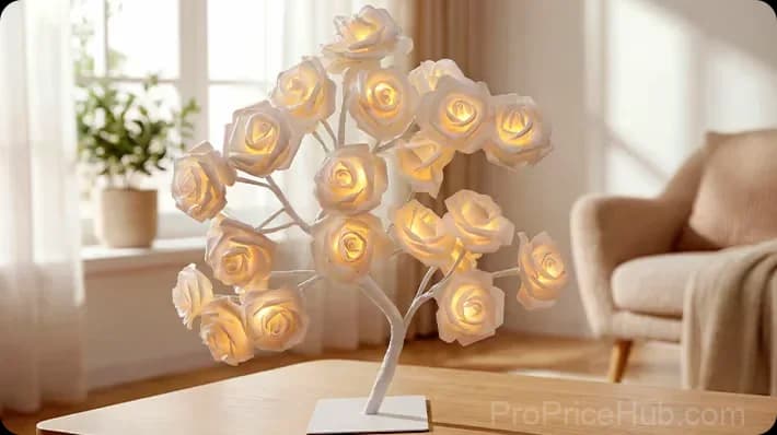 Rose Flower Tree Night Light, Multicolor with Black Base - View 16