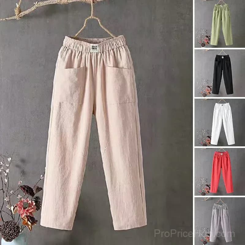 Women's Loose Fit Pants, White, Size S - Alt