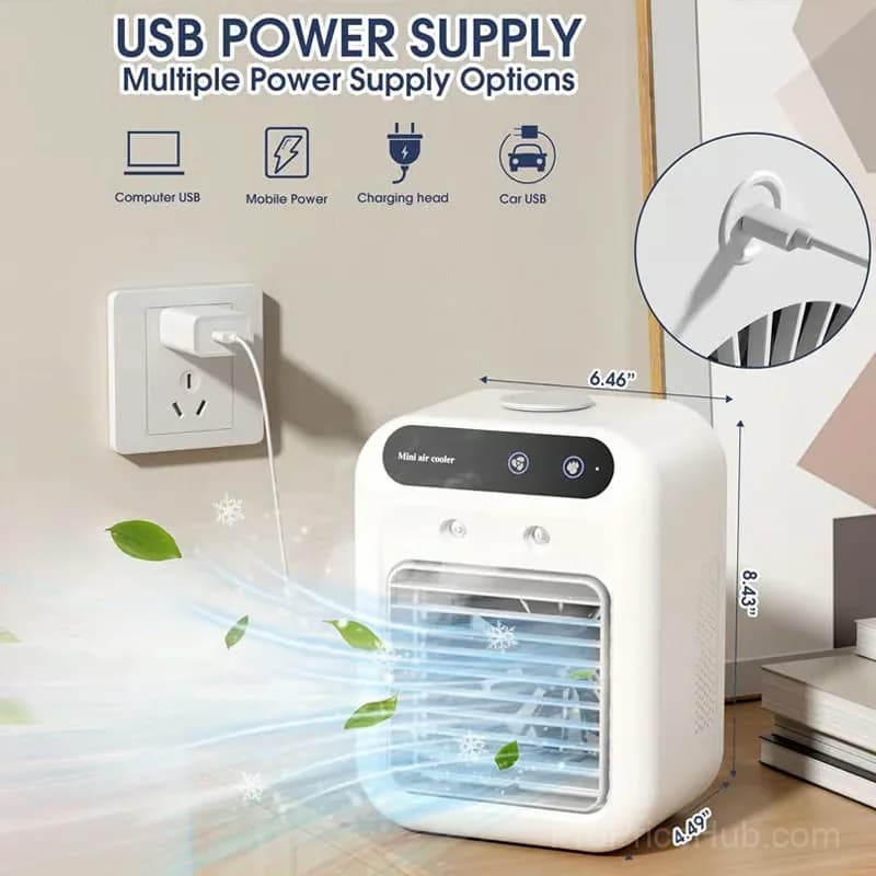 Mini Portable Air Conditioner & Humidifier, White, No Power Bank - View 4
