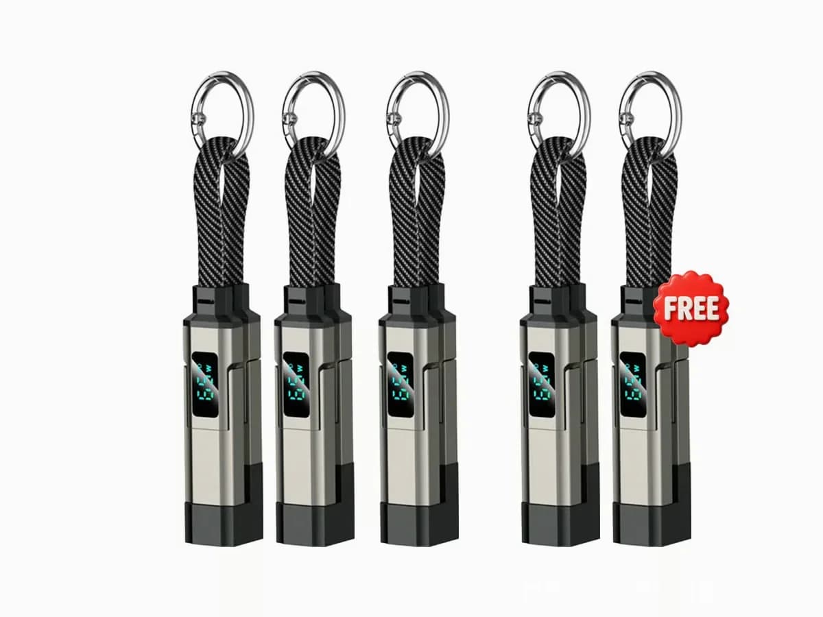 4-in-1 Digital Display Keychain Charging Cable, Black - View 35