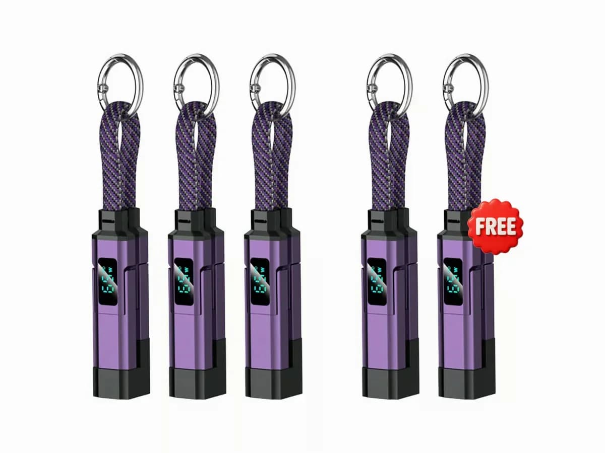 4-in-1 Digital Display Keychain Charging Cable, Black - View 33