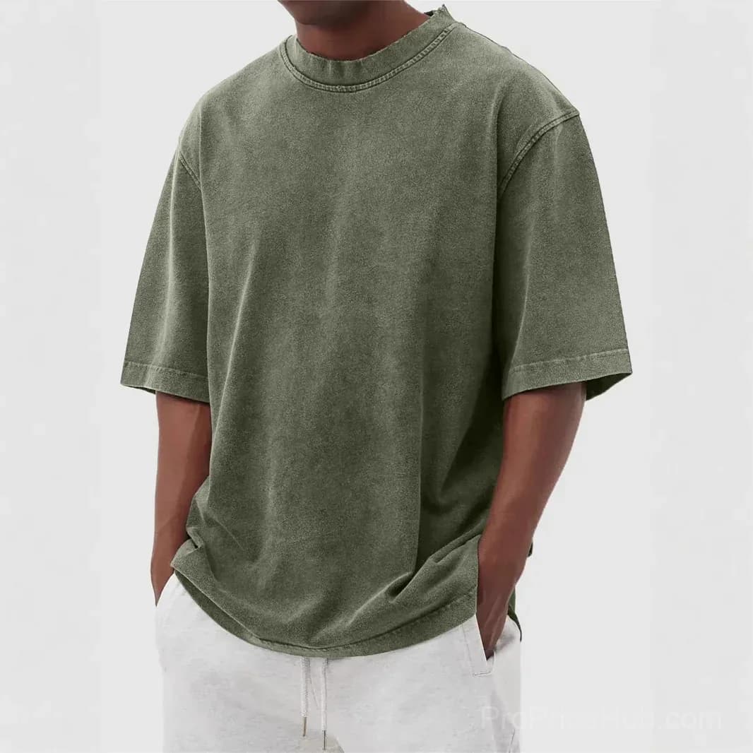 Men's Washed Solid Color Pullover T-Shirt - S to 5XL - View 16