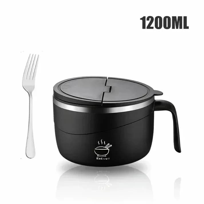 304 Stainless Steel Insulated Ramen Bowl, Black, 1200ml, 1 Pc - View 20