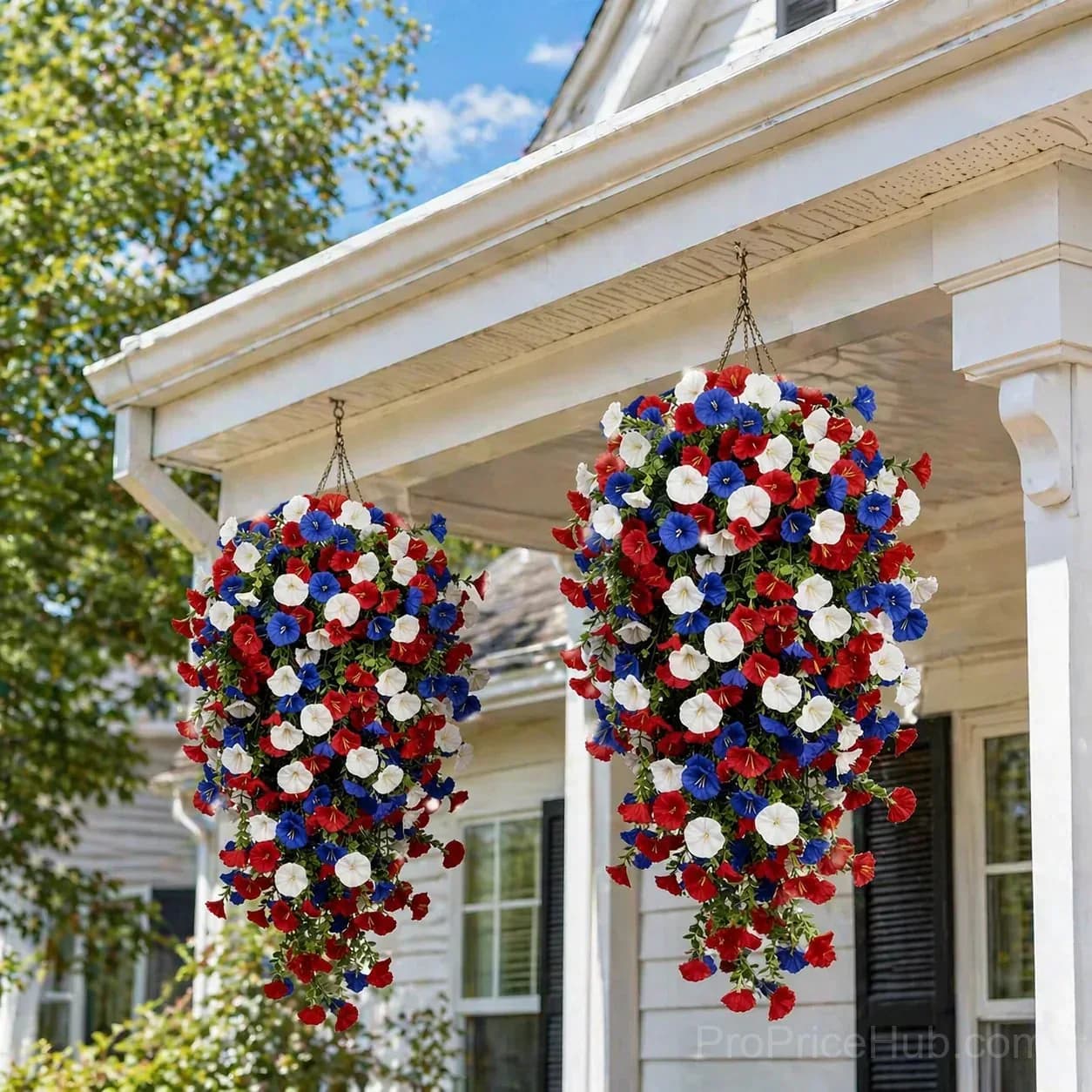 Patriotic Artificial Hanging Flower Baskets - No Maintenance Outdoor Decor - View 7
