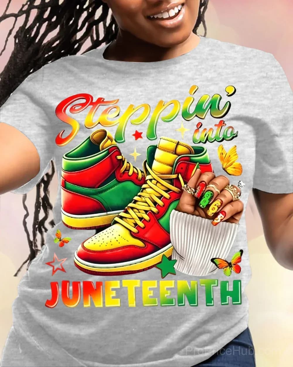 100% Cotton Steppin' Into Juneteenth Crew Neck Short Sleeve T-Shirt - View 6