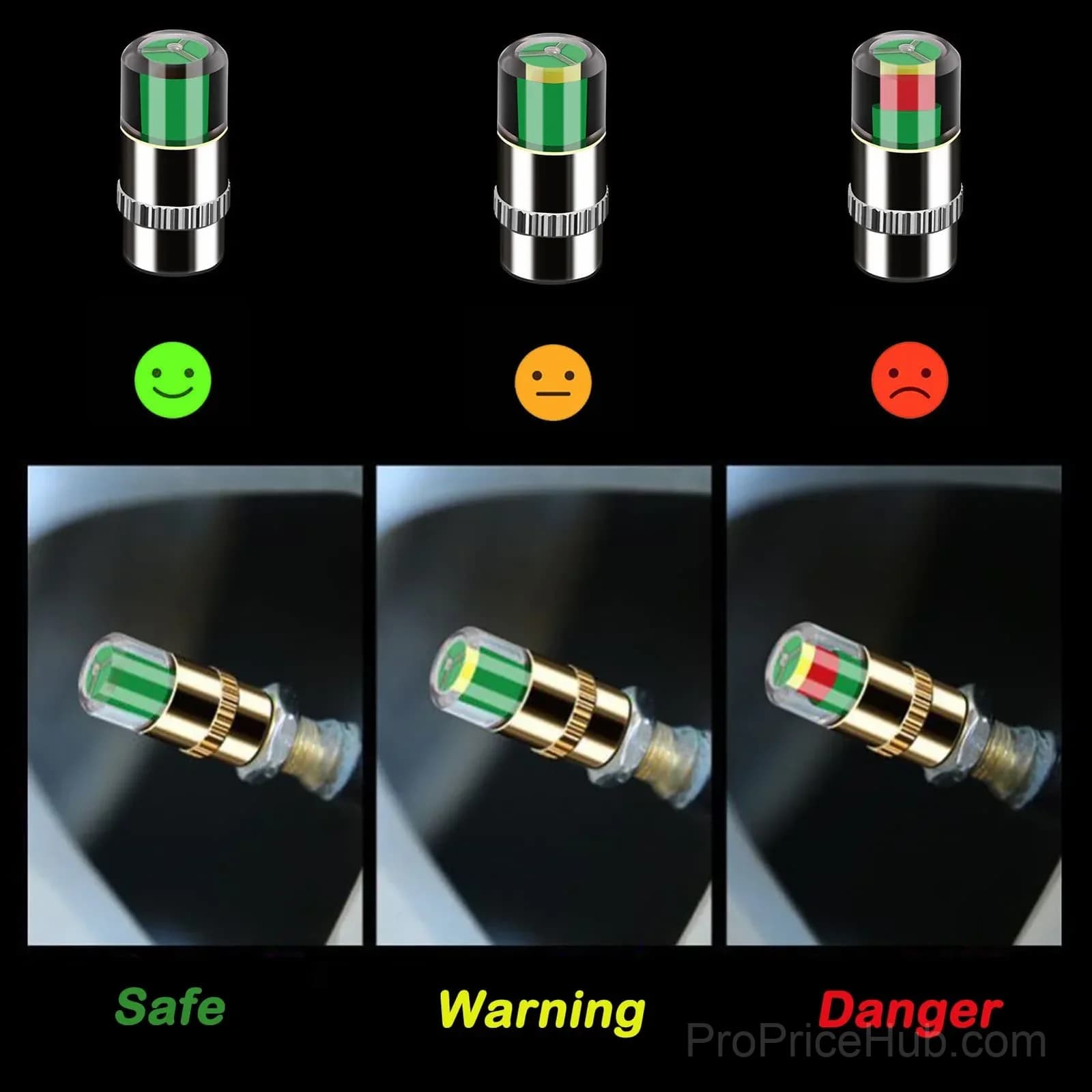4-Piece Car Tire Pressure Monitor Valve Stem Caps Set - Alt
