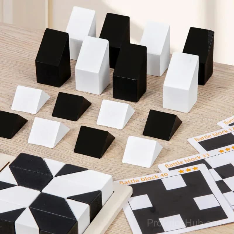 Hidden Building Blocks Puzzle Board Game Set A, 16 Blocks + 80 Cards - Alt