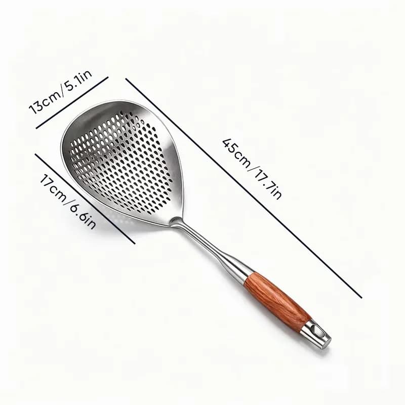 Stainless Steel Skimmer with Wooden Handle, 1-Piece - Main