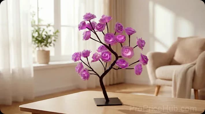 Rose Flower Tree Night Light, Multicolor with Black Base - View 20
