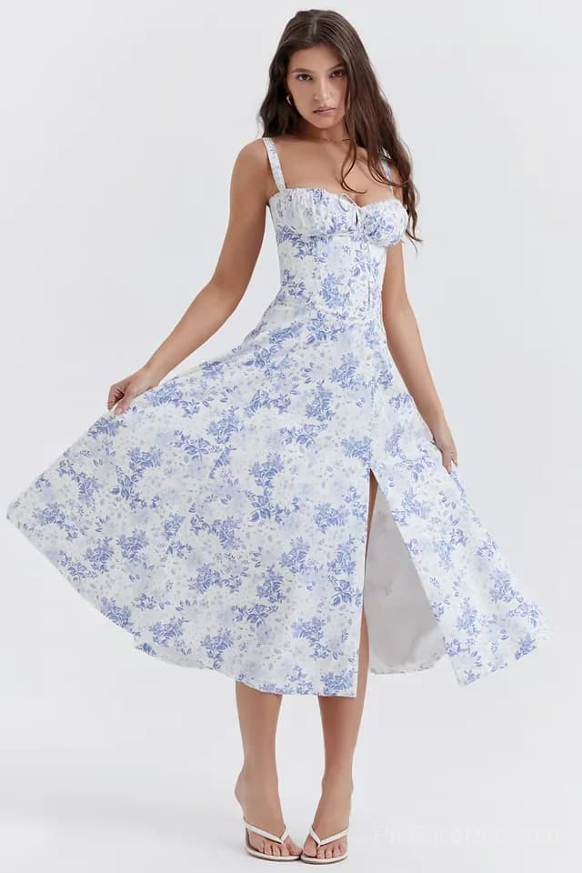 Red Floral Print Bustier Sundress, Size S - View 30