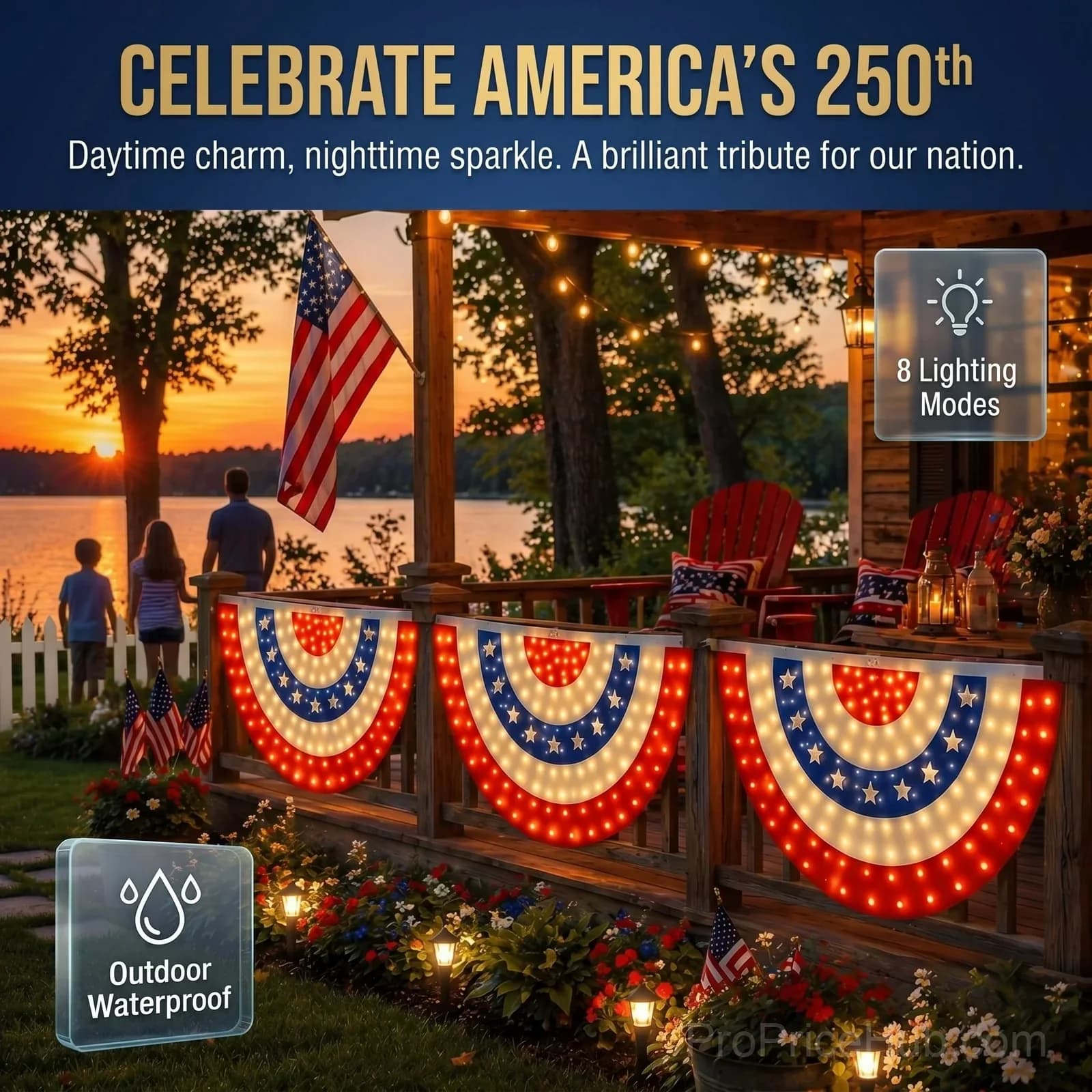 3 x 6 Ft LED Patriotic Bunting Banner for America’s 250th - Main