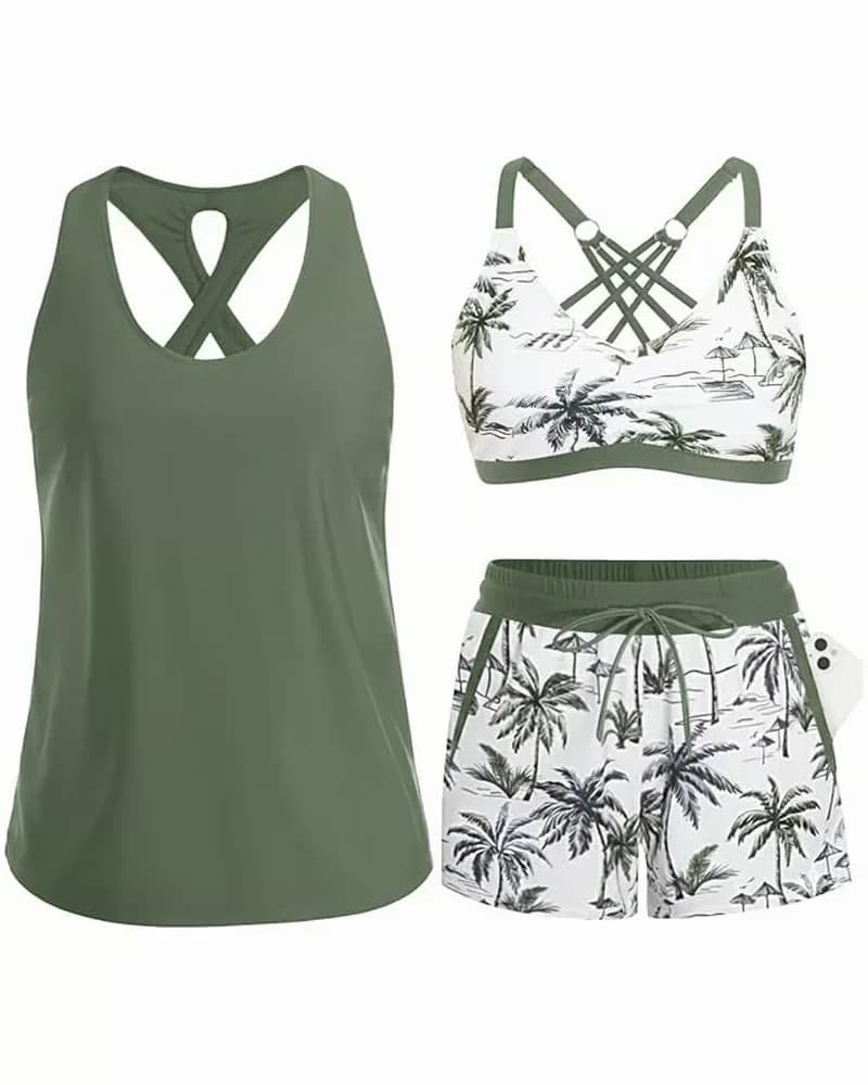 Crisscross Cover-Up Top & Printed Drawstring Pants Set, Green S - Main