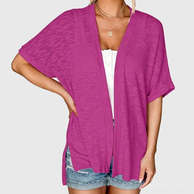 Solid Color Short-Sleeve Casual Jacket - Main