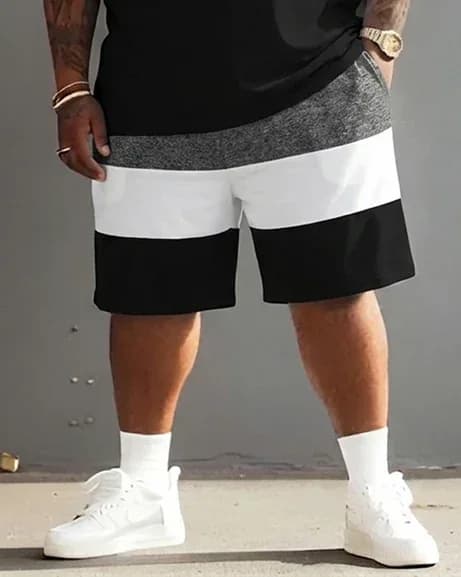 Big Guy's Polo Color Stripes T-Shirt and Shorts Set - View 10