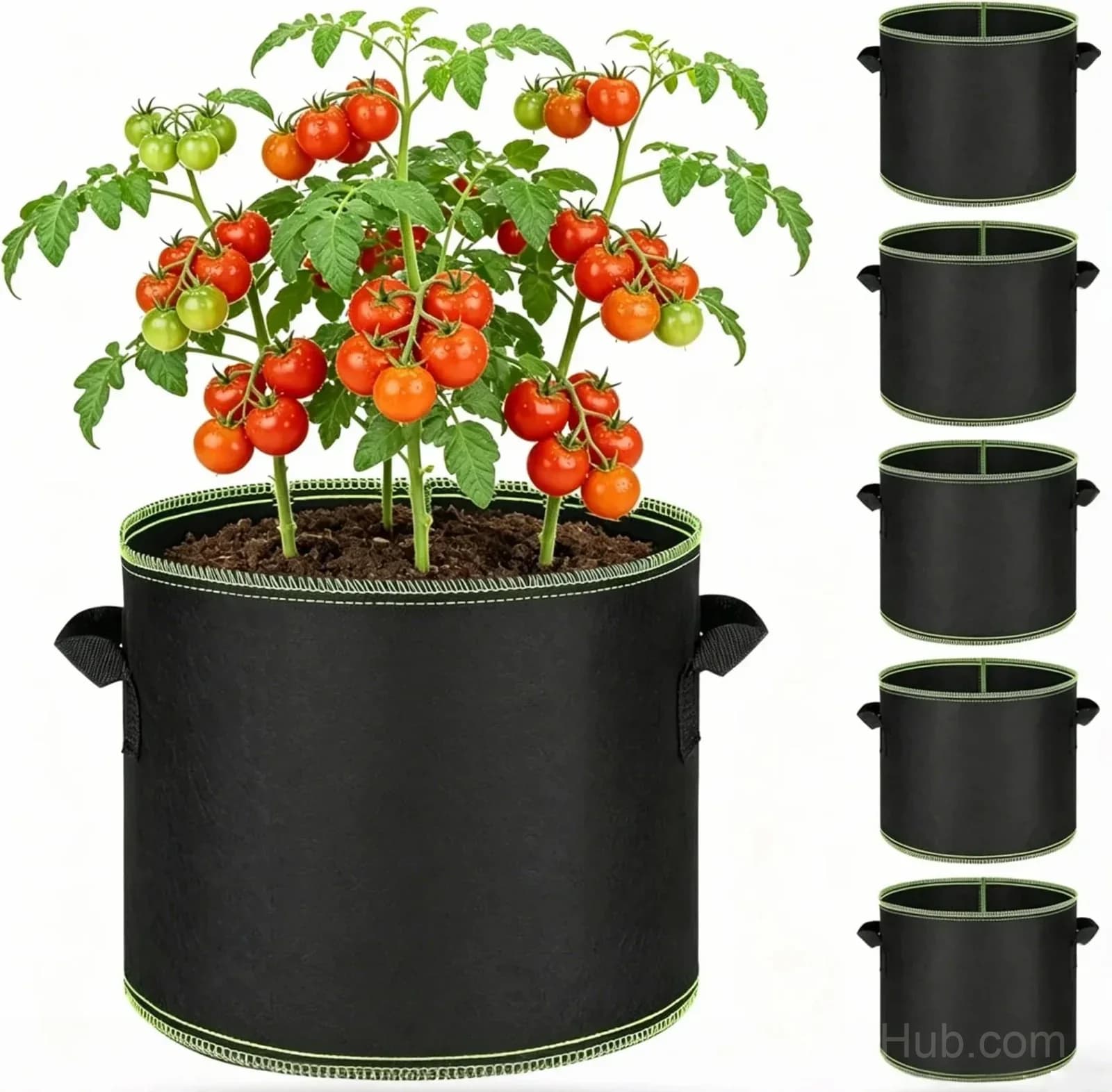 Heavy-Duty Breathable 5-Gallon Grow Bags, 12 x 10 in, 5-Pack - Main