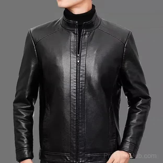 Men’s Black Leather Jacket with Warm Plush Lining, Size M - Alt