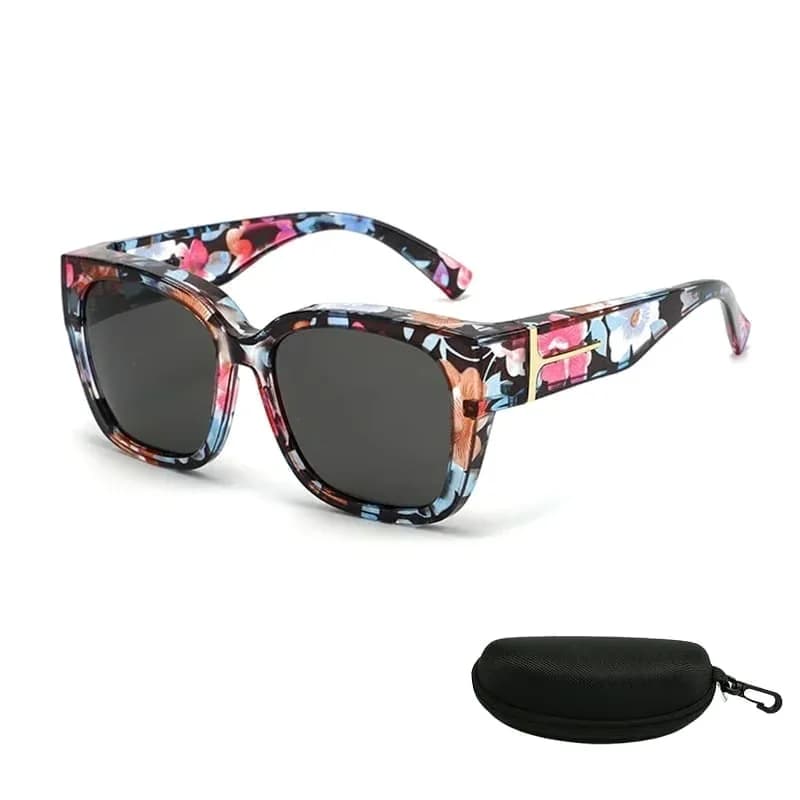 Polarized Square Wrap-Around Sunglasses, Glossy Black Frame with Case - View 7