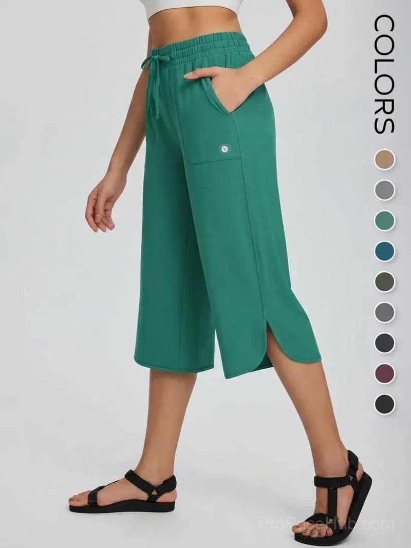 Women's Wide Leg Yoga Capris - High Waisted, Quick Dry, UPF 50+ - View 7