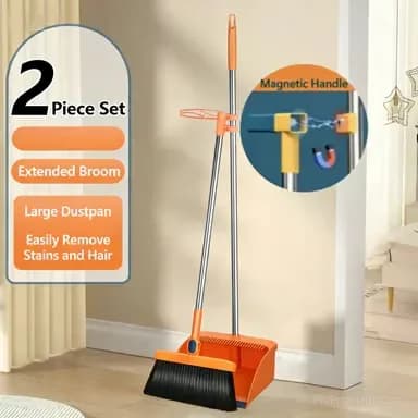 Stand-Up Dustpan and 180° Rotating Broom Set, Blue - View 17