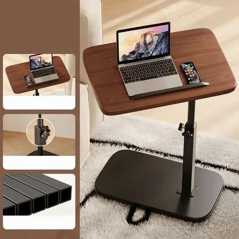 C-Shaped Adjustable Flip Side Table, Black-Brown, No Light - Main