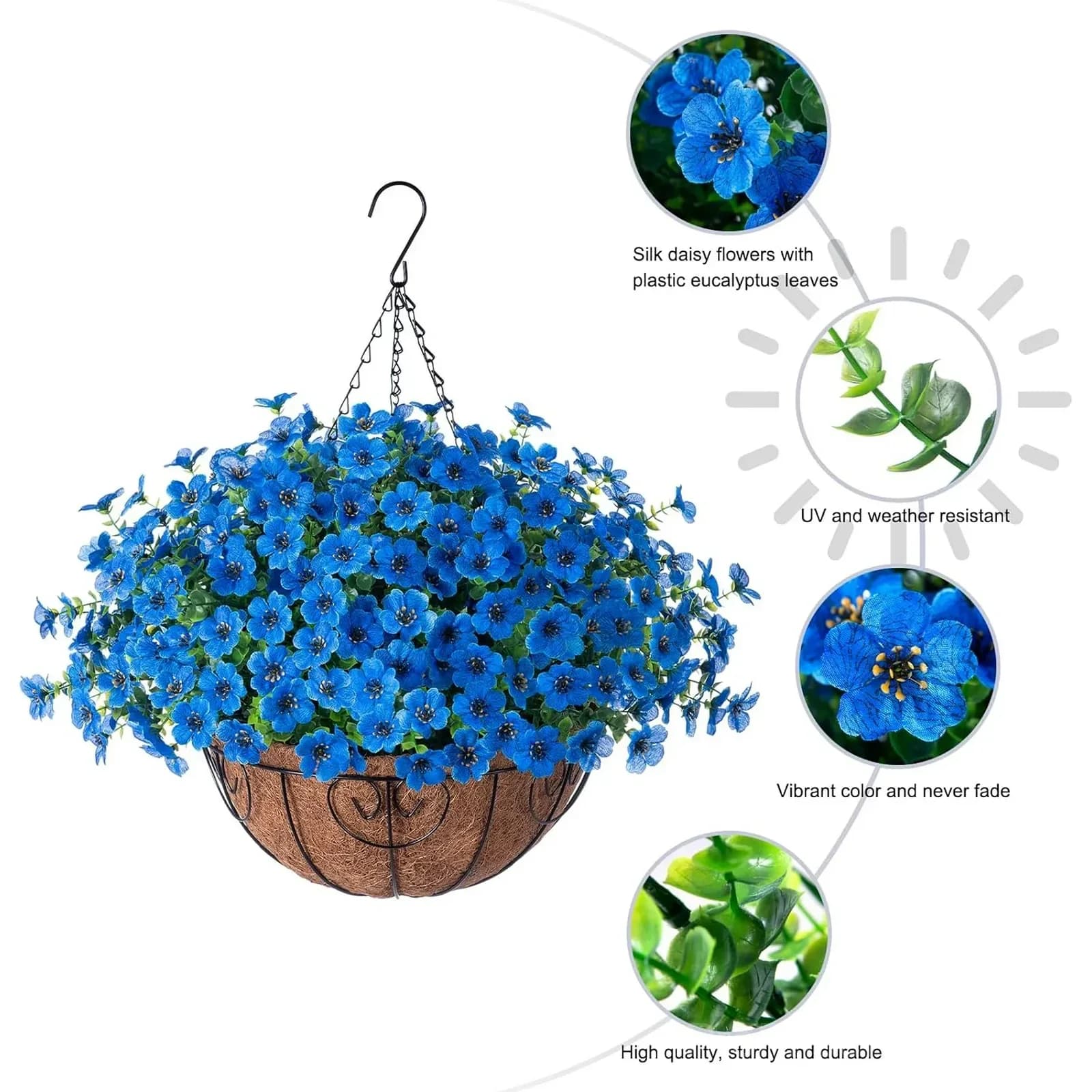 Artificial Daisy Hanging Basket - Low Maintenance Outdoor Silk Flower Planter for Patio & Garden - View 9