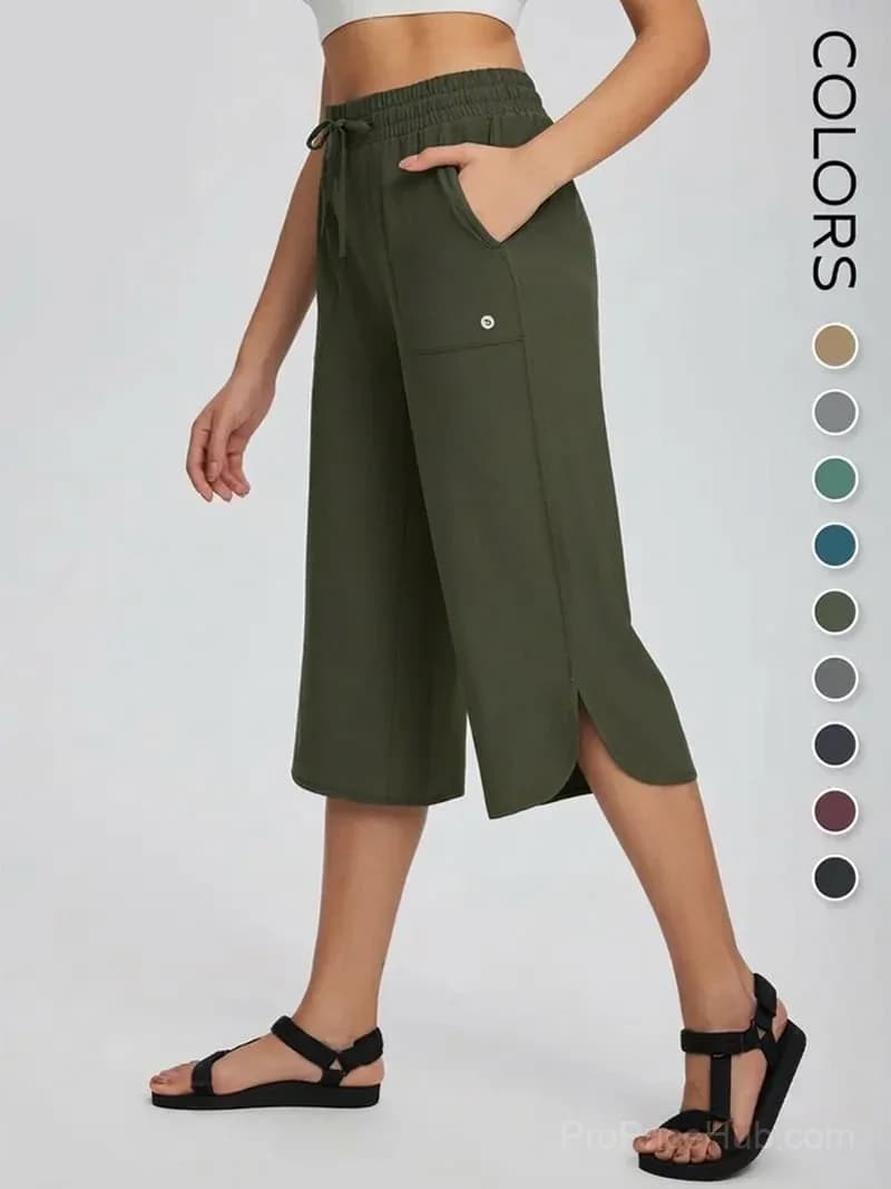 Women's Wide Leg Yoga Capris - High Waisted, Quick Dry, UPF 50+ - View 5