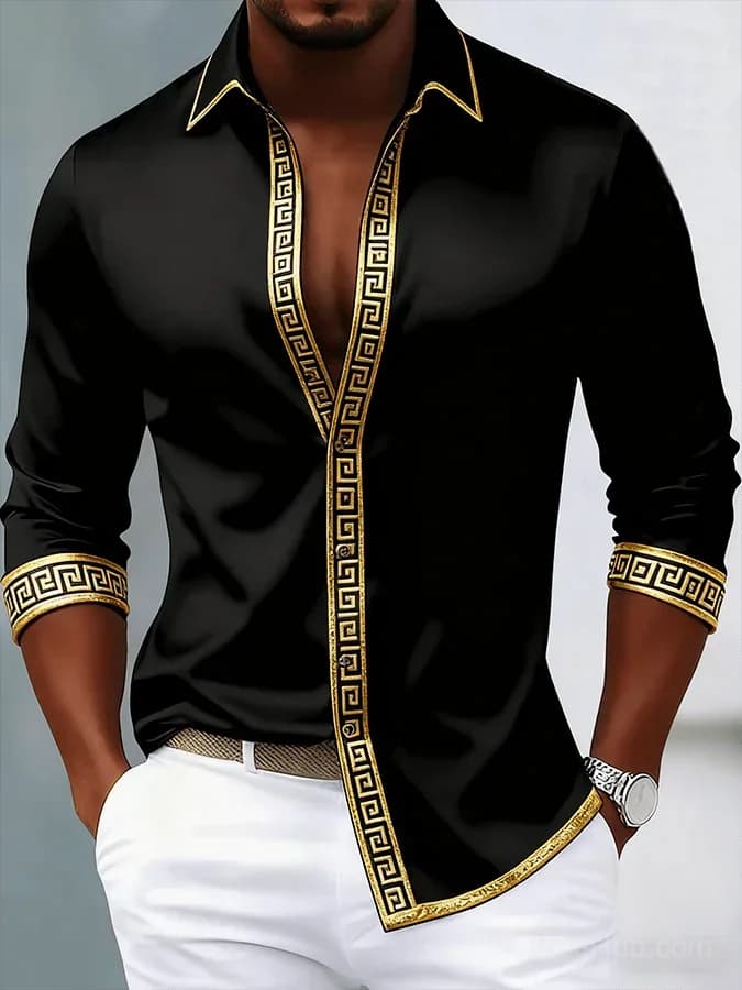 Men's Long-Sleeve Contrast Print Dress Shirt - Main