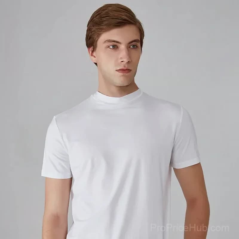 Men’s High Neck Slim Fit T-Shirt, White, Size S - View 7