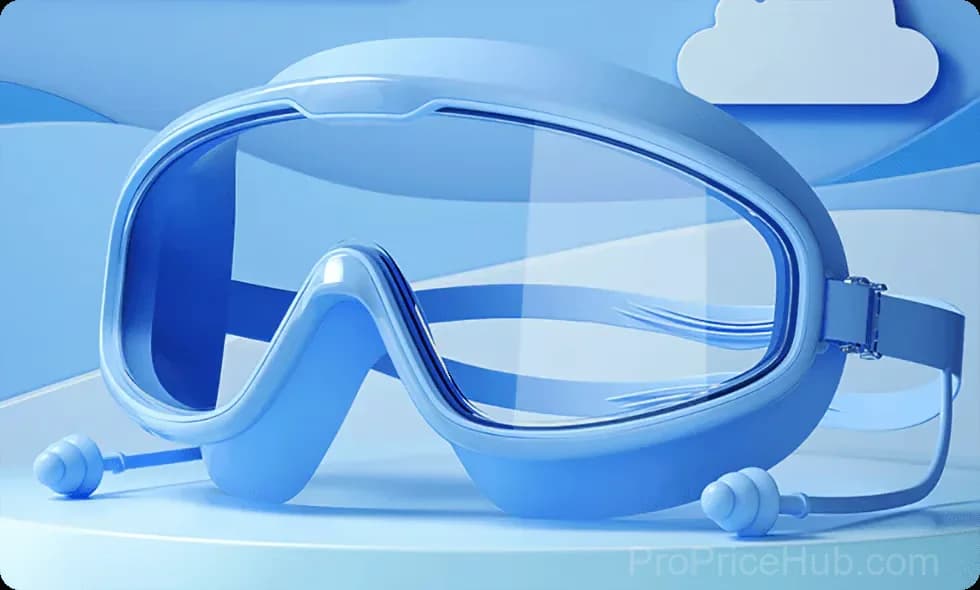 Kids Anti-Fog Swimming Goggles with Nose Clip & Ear Plugs, Light Blue - Main