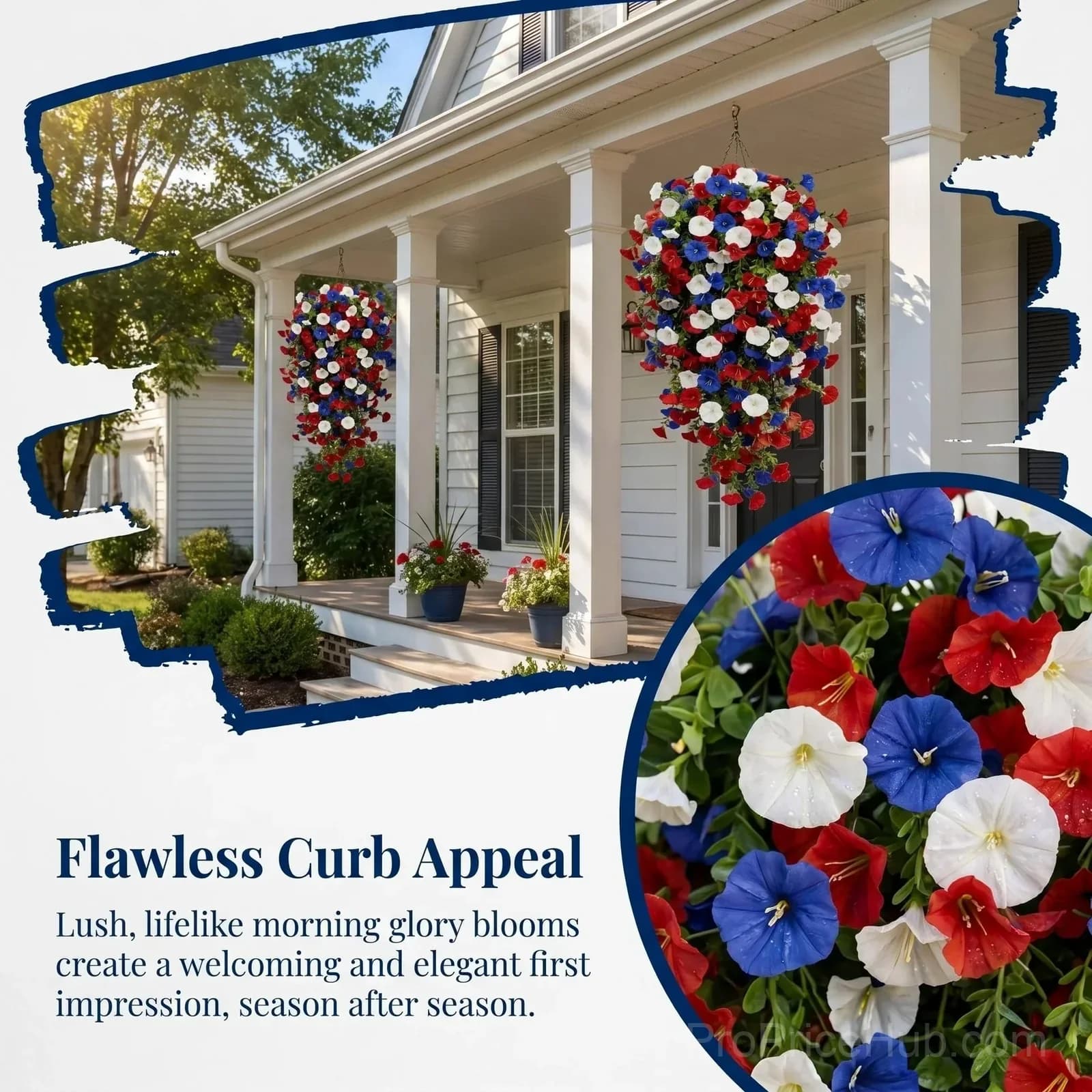 Patriotic Artificial Hanging Flower Baskets - No Maintenance Outdoor Decor - View 5