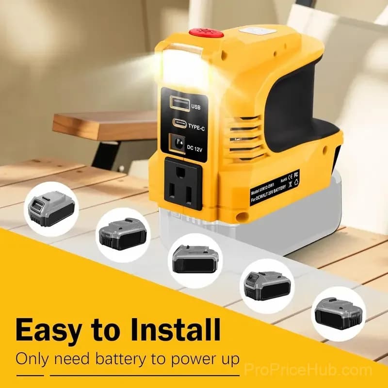 Compact DC to AC Power Inverter for Cars & Motorhomes, 110V Yellow - Alt
