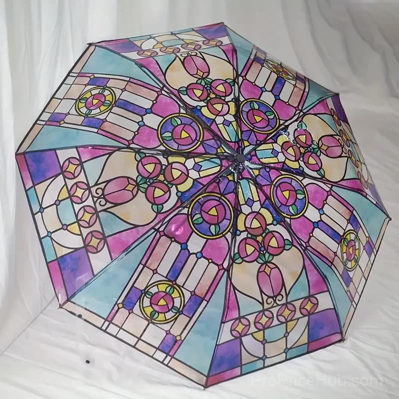 Vintage Stained Glass Print Automatic Umbrella - View 10