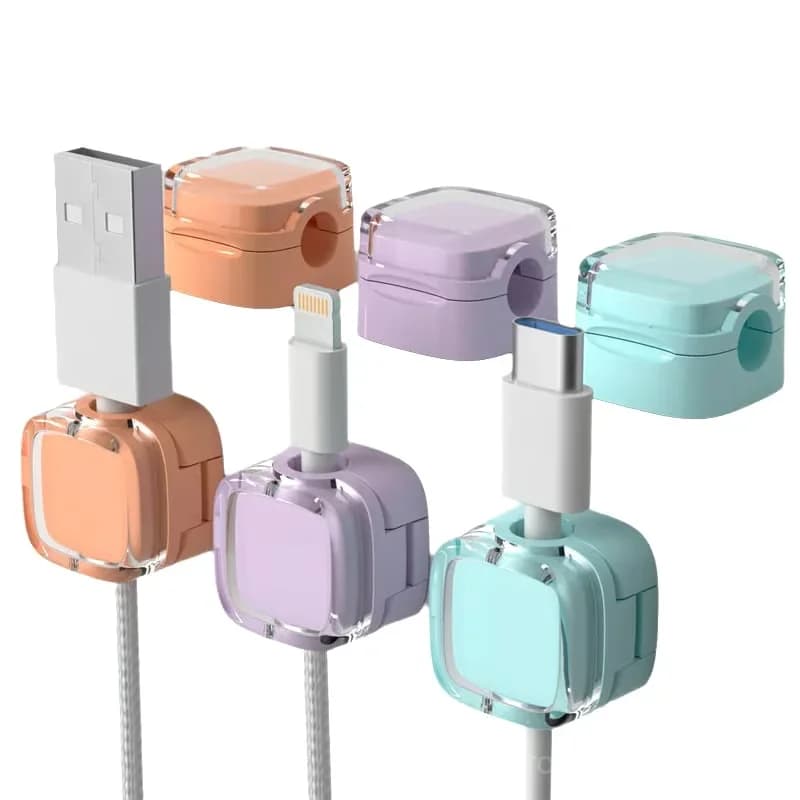 Transparent Magnetic Cable Organizer Clips, Mixed Colors, 6-Pack - Main