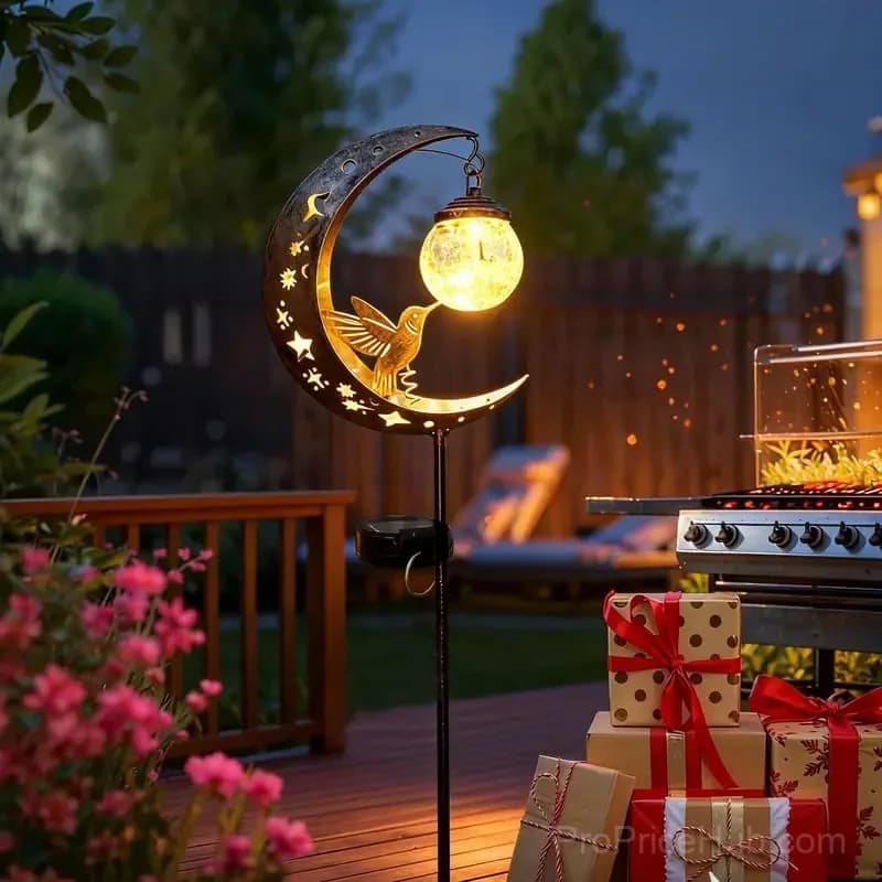 Hummingbird Moon Solar Garden Stake Light - View 5