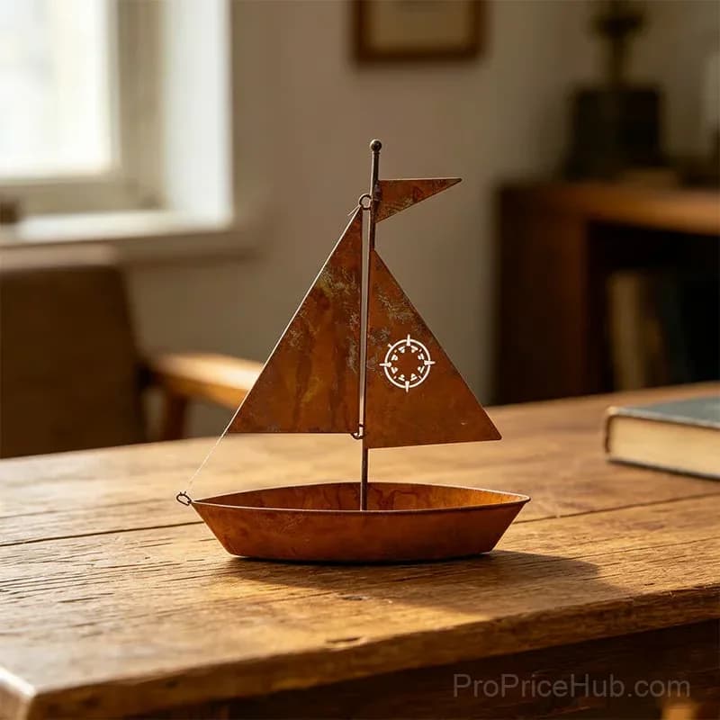 Rustic Sailboat Metal Planter, Brown Weather-Resistant Garden Decor - View 9