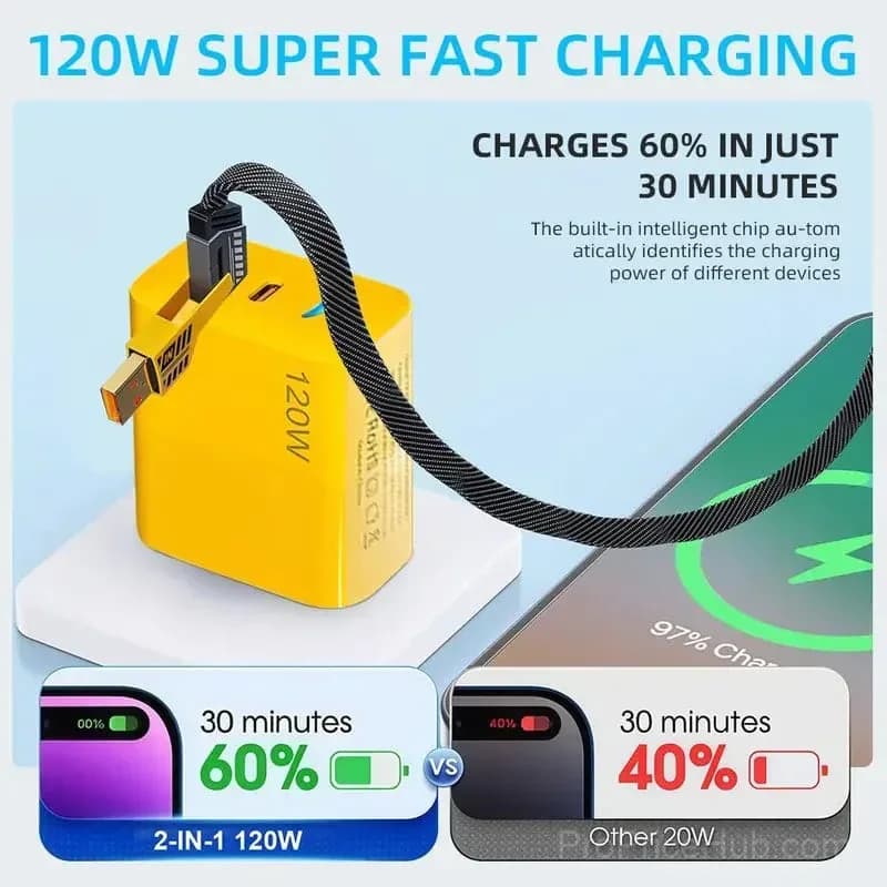 2-Pack USB-C & USB-A Fast Charger Adapter, Multiple Ports - Alt