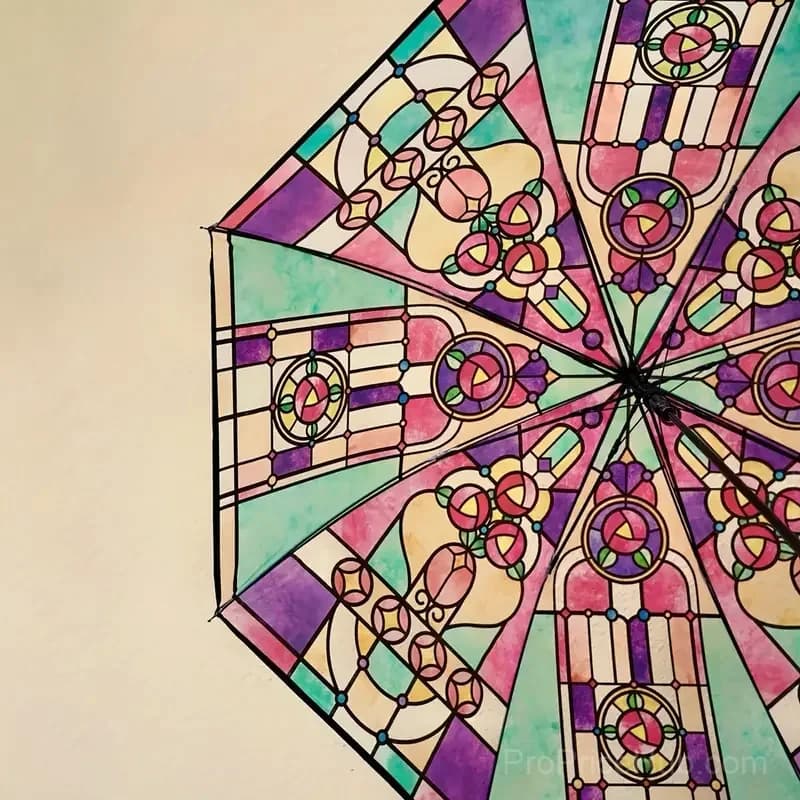Vintage Stained Glass Print Automatic Umbrella - View 9