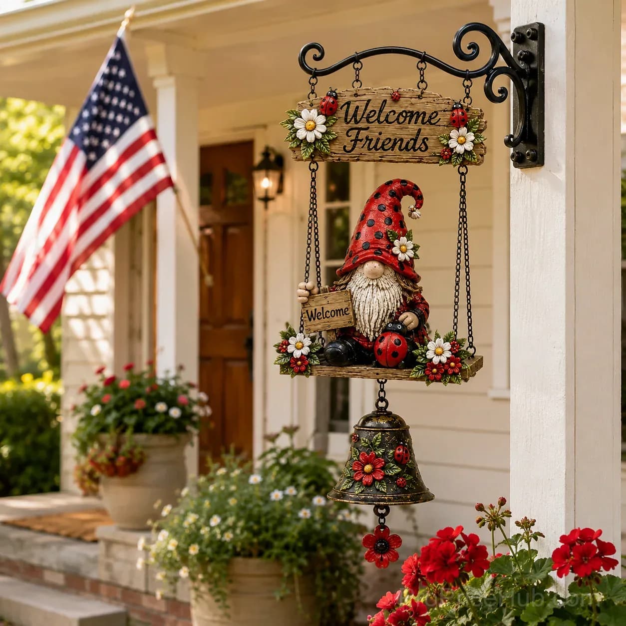 Rustic Garden Gnome Bell Outdoor Decor - View 2