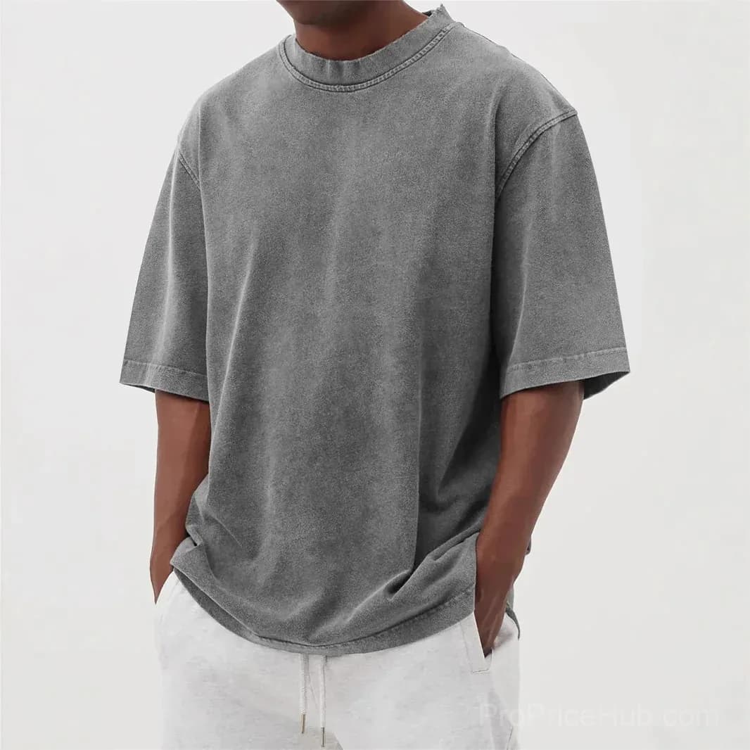 Men's Washed Solid Color Pullover T-Shirt - S to 5XL - View 6